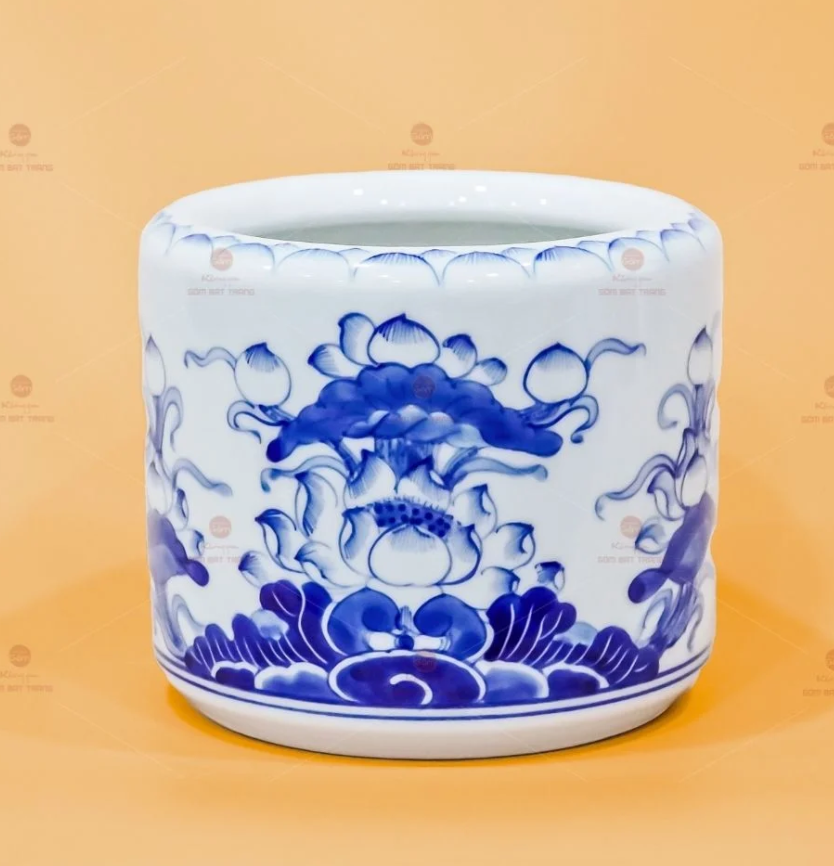Bát hương vẽ họa tiết hoa sen